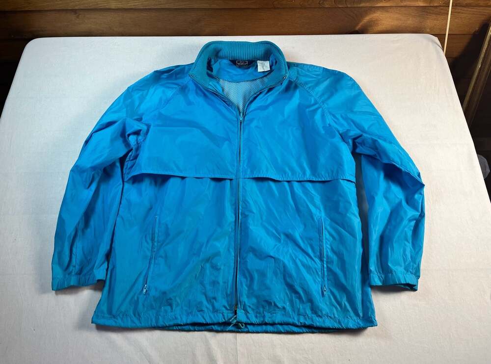 Vintage The Woolrich Woman Aqua Blue Hooded Nylon Windbreaker Jacket Large